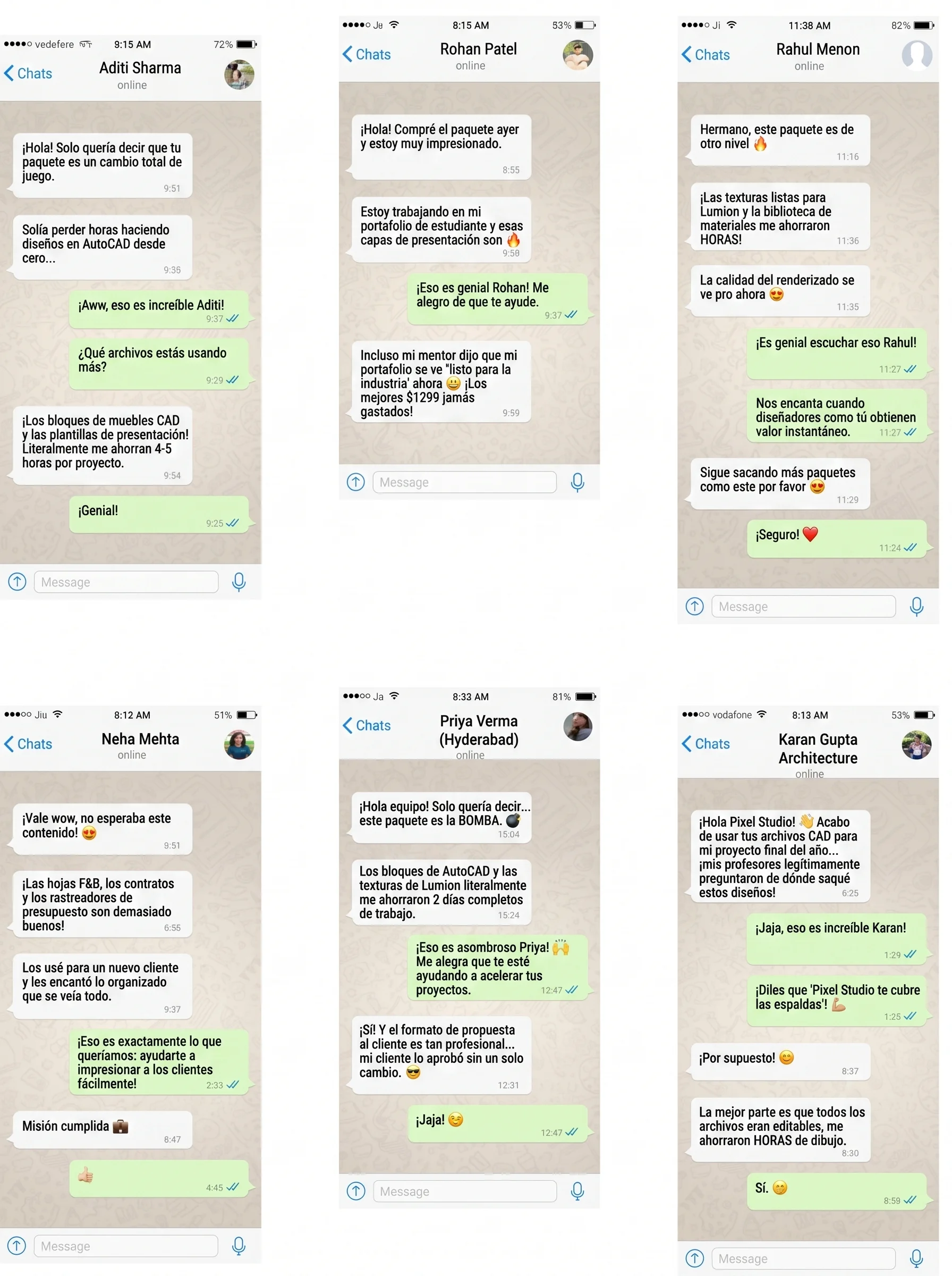 Student testimonials on WhatsApp