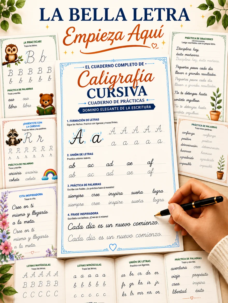 Collage Completo del Libro de Caligrafía Cursiva