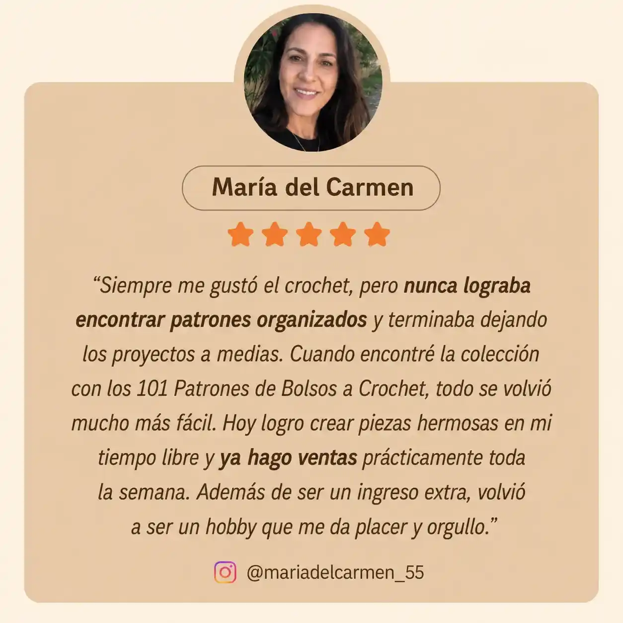 Testimonio 1 sobre la colección de patrones de bolsos de ganchillo